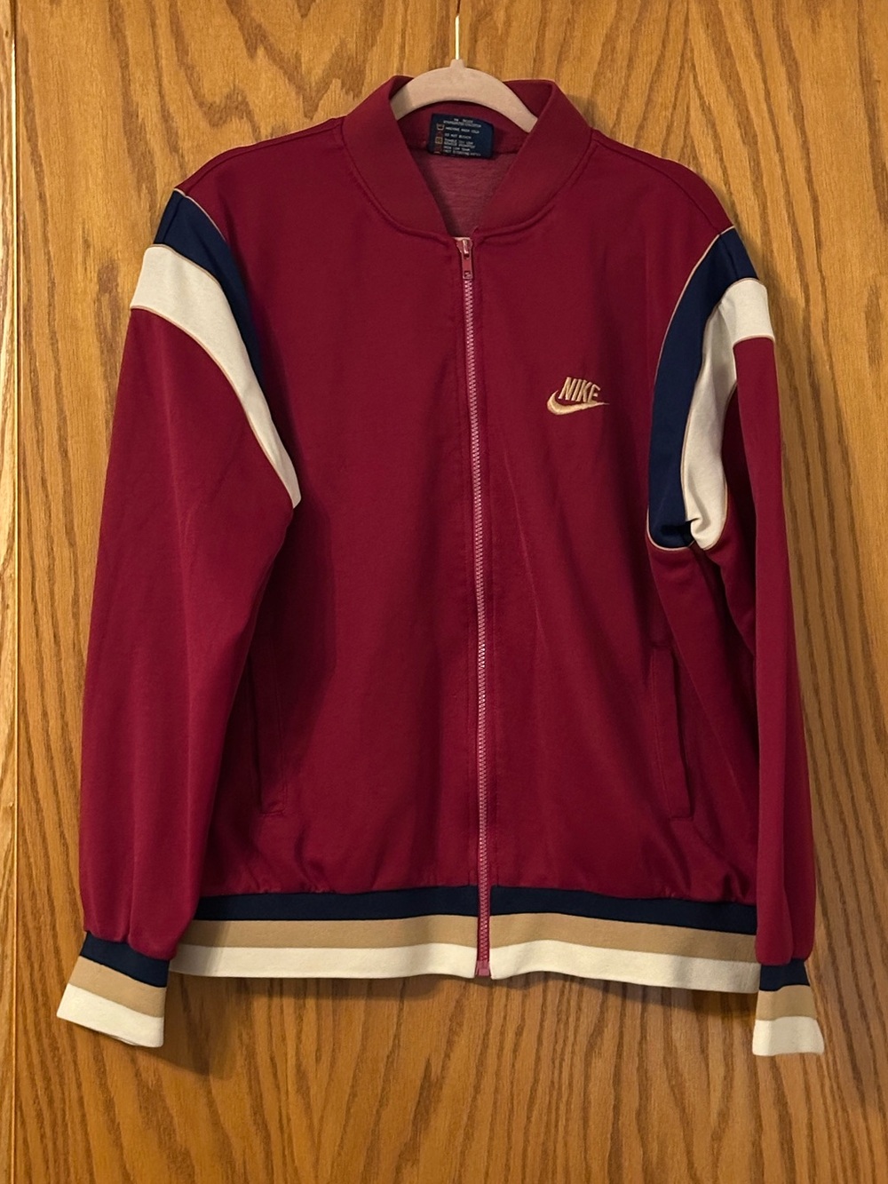 Nike Vintage Retro Track Jacket - Burgundy with Navy & Cream Trim Size XL